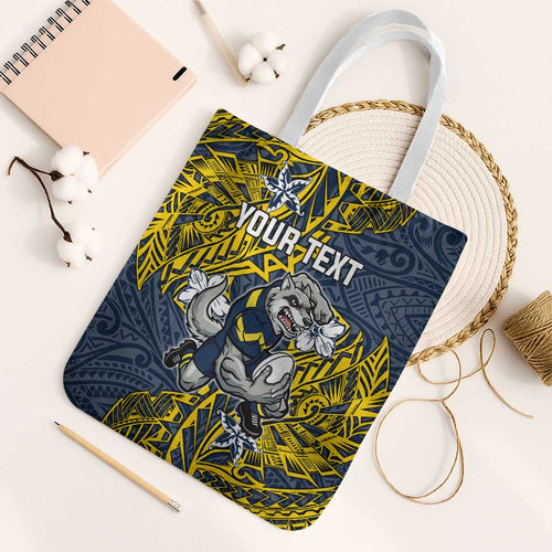 Personalised North Queensland Cowboys Tote Bag Polynesian Tribal Pattern With Rugby Bull Mascot Art