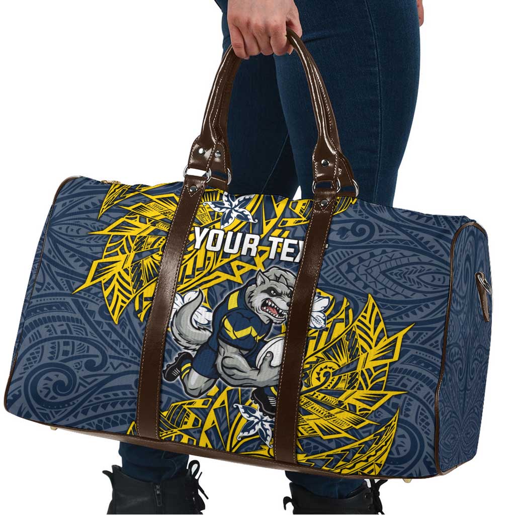 Personalised North Queensland Cowboys Travel Bag Polynesian Tribal Pattern With Rugby Bull Mascot Art
