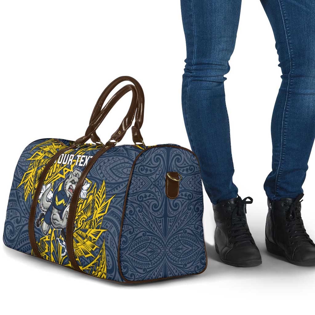Personalised North Queensland Cowboys Travel Bag Polynesian Tribal Pattern With Rugby Bull Mascot Art