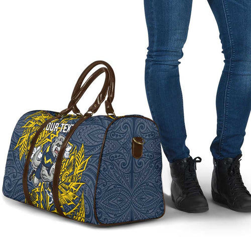 Personalised North Queensland Cowboys Travel Bag Polynesian Tribal Pattern With Rugby Bull Mascot Art
