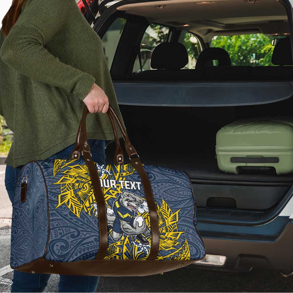 Personalised North Queensland Cowboys Travel Bag Polynesian Tribal Pattern With Rugby Bull Mascot Art
