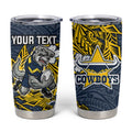 Personalised North Queensland Cowboys Tumbler Cup Polynesian Tribal Pattern With Rugby Bull Mascot Art