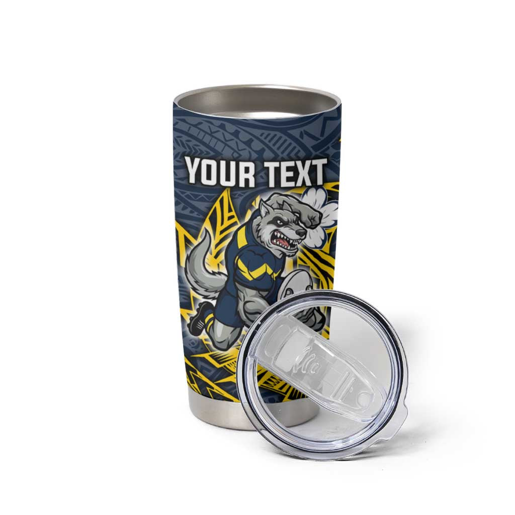 Personalised North Queensland Cowboys Tumbler Cup Polynesian Tribal Pattern With Rugby Bull Mascot Art