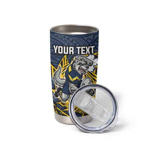 Personalised North Queensland Cowboys Tumbler Cup Polynesian Tribal Pattern With Rugby Bull Mascot Art