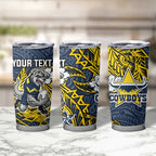 Personalised North Queensland Cowboys Tumbler Cup Polynesian Tribal Pattern With Rugby Bull Mascot Art