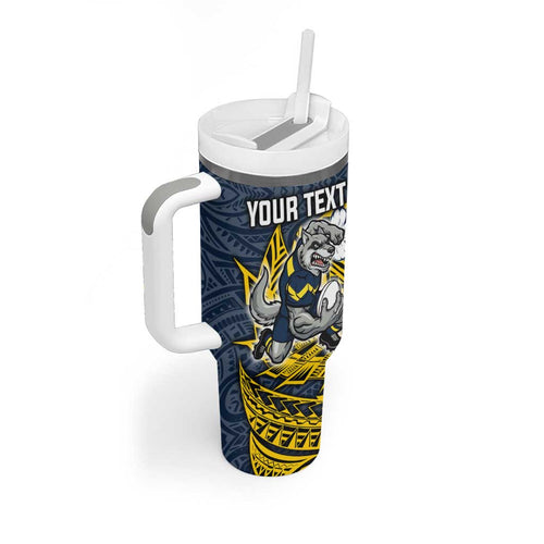 Personalised North Queensland Cowboys Tumbler With Handle Polynesian Tribal Pattern With Rugby Bull Mascot Art