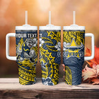 Personalised North Queensland Cowboys Tumbler With Handle Polynesian Tribal Pattern With Rugby Bull Mascot Art