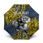 Personalised North Queensland Cowboys Umbrella Polynesian Tribal Pattern With Rugby Bull Mascot Art