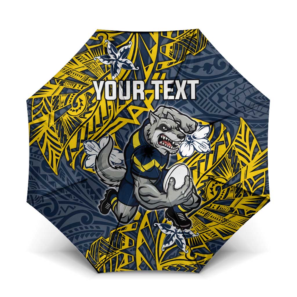 Personalised North Queensland Cowboys Umbrella Polynesian Tribal Pattern With Rugby Bull Mascot Art