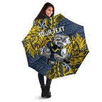 Personalised North Queensland Cowboys Umbrella Polynesian Tribal Pattern With Rugby Bull Mascot Art