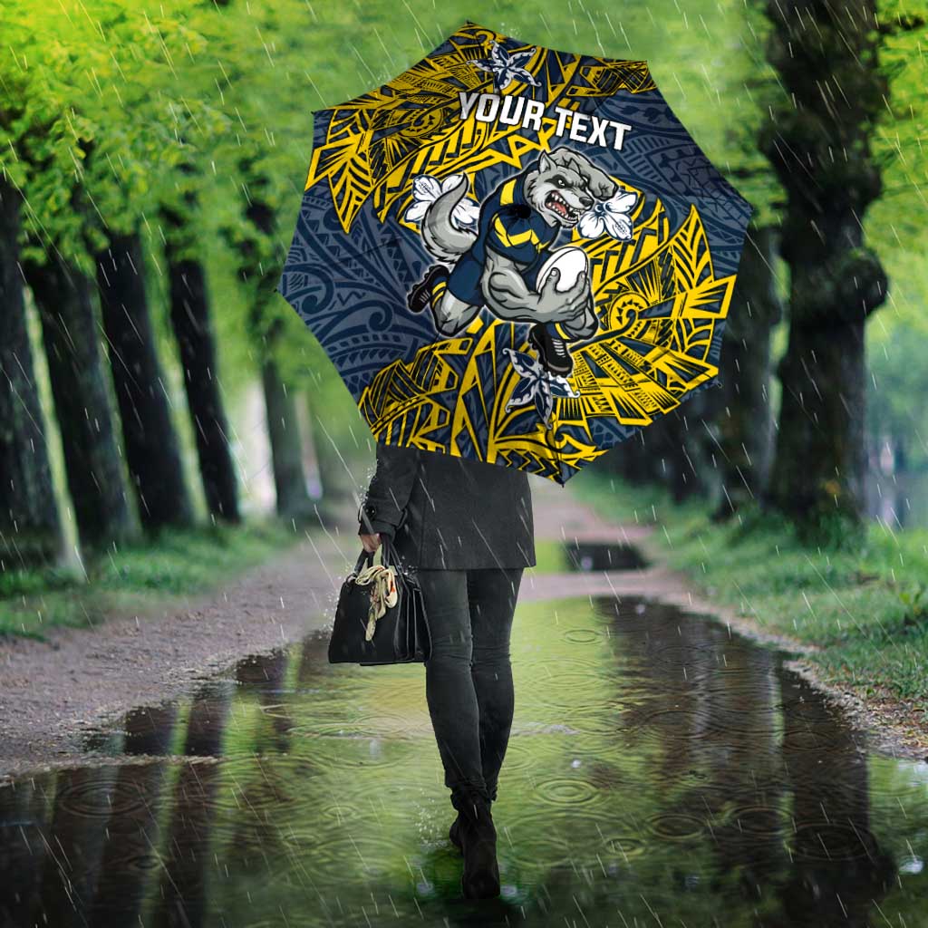Personalised North Queensland Cowboys Umbrella Polynesian Tribal Pattern With Rugby Bull Mascot Art