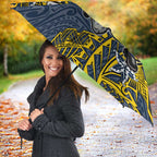 Personalised North Queensland Cowboys Umbrella Polynesian Tribal Pattern With Rugby Bull Mascot Art