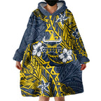 Personalised North Queensland Cowboys Wearable Blanket Hoodie Polynesian Tribal Pattern With Rugby Bull Mascot Art