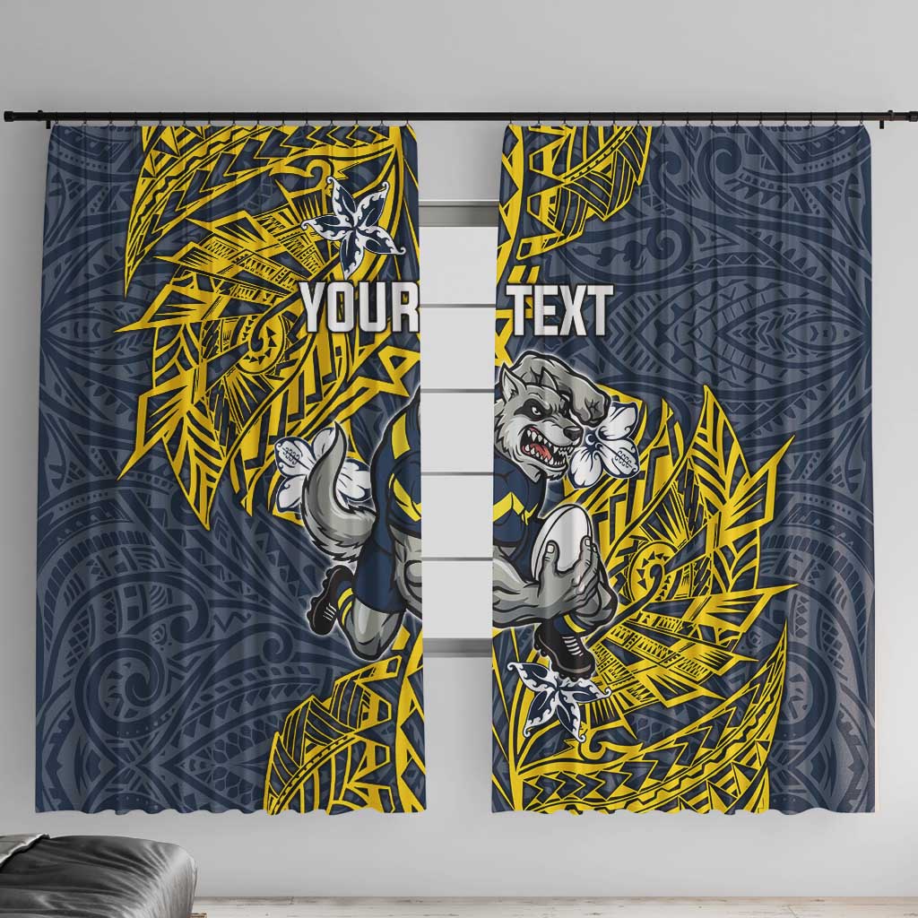 Personalised North Queensland Cowboys Window Curtain Polynesian Tribal Pattern With Rugby Bull Mascot Art