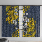 Personalised North Queensland Cowboys Window Curtain Polynesian Tribal Pattern With Rugby Bull Mascot Art