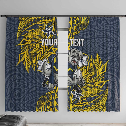 Personalised North Queensland Cowboys Window Curtain Polynesian Tribal Pattern With Rugby Bull Mascot Art
