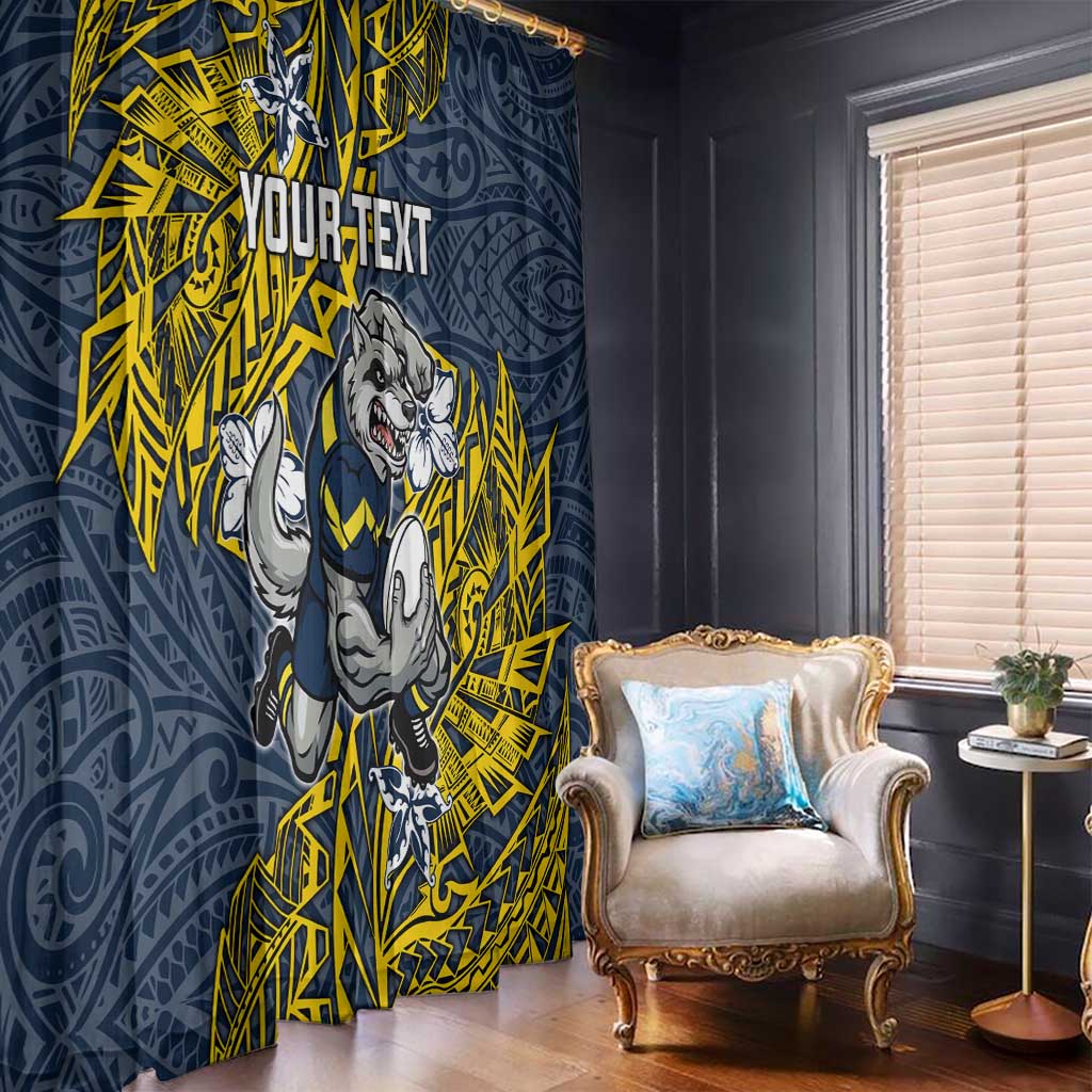 Personalised North Queensland Cowboys Window Curtain Polynesian Tribal Pattern With Rugby Bull Mascot Art