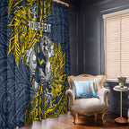 Personalised North Queensland Cowboys Window Curtain Polynesian Tribal Pattern With Rugby Bull Mascot Art