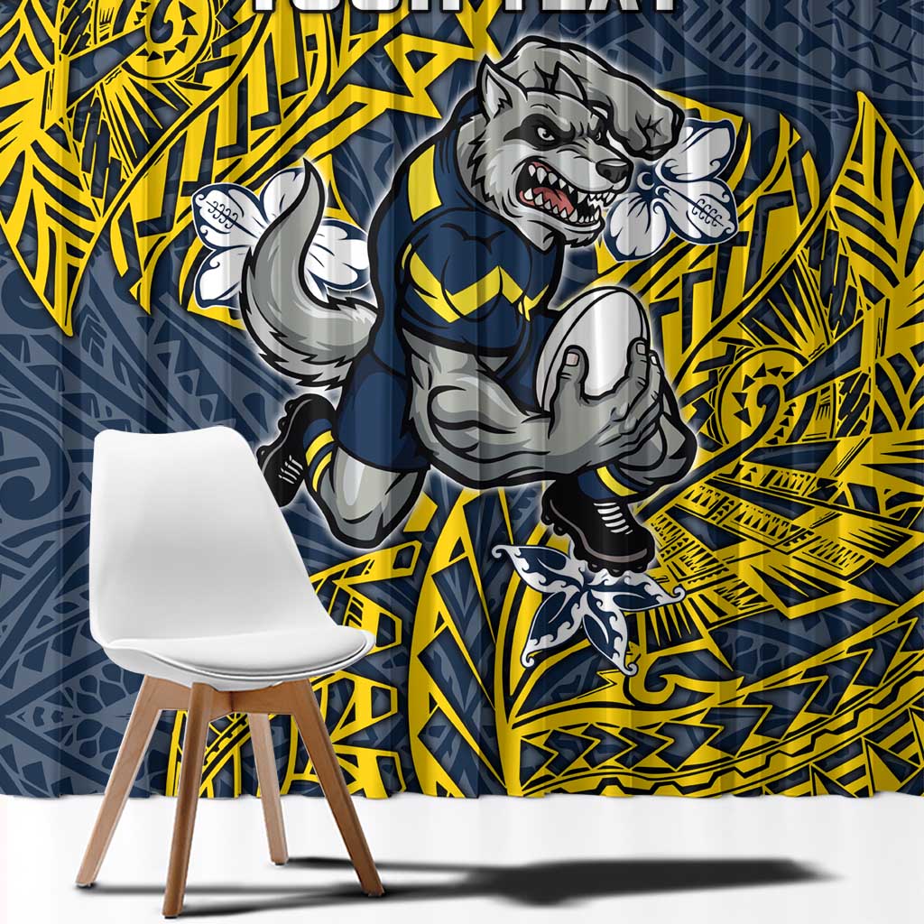 Personalised North Queensland Cowboys Window Curtain Polynesian Tribal Pattern With Rugby Bull Mascot Art