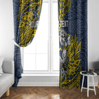 Personalised North Queensland Cowboys Window Curtain Polynesian Tribal Pattern With Rugby Bull Mascot Art