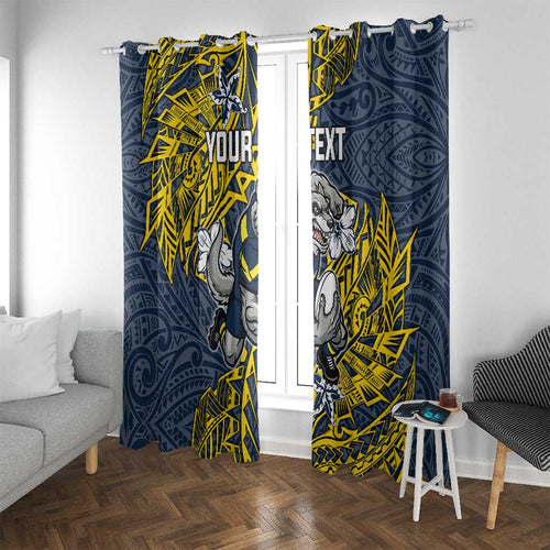 Personalised North Queensland Cowboys Window Curtain Polynesian Tribal Pattern With Rugby Bull Mascot Art
