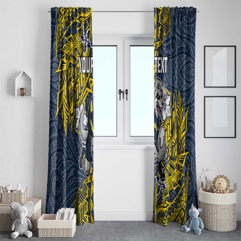 Personalised North Queensland Cowboys Window Curtain Polynesian Tribal Pattern With Rugby Bull Mascot Art