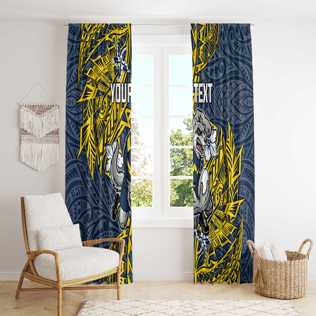 Personalised North Queensland Cowboys Window Curtain Polynesian Tribal Pattern With Rugby Bull Mascot Art