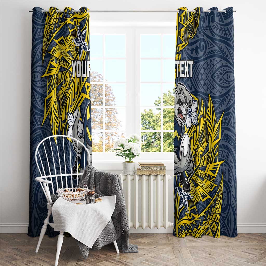 Personalised North Queensland Cowboys Window Curtain Polynesian Tribal Pattern With Rugby Bull Mascot Art