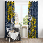 Personalised North Queensland Cowboys Window Curtain Polynesian Tribal Pattern With Rugby Bull Mascot Art