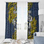Personalised North Queensland Cowboys Window Curtain Polynesian Tribal Pattern With Rugby Bull Mascot Art