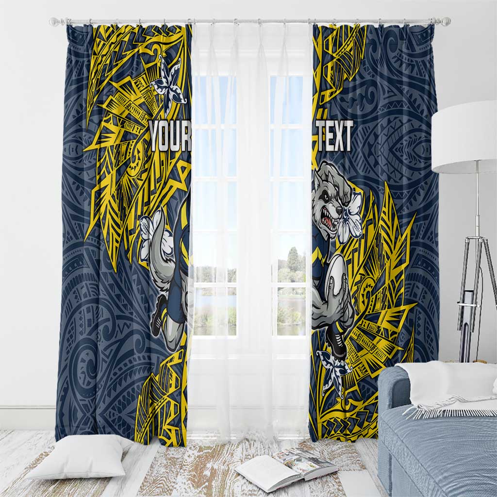 Personalised North Queensland Cowboys Window Curtain Polynesian Tribal Pattern With Rugby Bull Mascot Art
