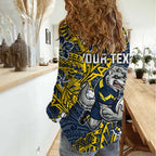Personalised North Queensland Cowboys Women Casual Shirt Polynesian Tribal Pattern With Rugby Bull Mascot Art