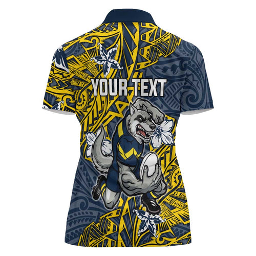 Personalised North Queensland Cowboys Women Polo Shirt Polynesian Tribal Pattern With Rugby Bull Mascot Art