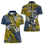 Personalised North Queensland Cowboys Women Polo Shirt Polynesian Tribal Pattern With Rugby Bull Mascot Art