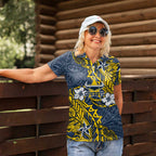 Personalised North Queensland Cowboys Women Polo Shirt Polynesian Tribal Pattern With Rugby Bull Mascot Art