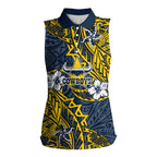 Personalised North Queensland Cowboys Women Sleeveless Polo Shirt Polynesian Tribal Pattern With Rugby Bull Mascot Art