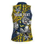 Personalised North Queensland Cowboys Women Sleeveless Polo Shirt Polynesian Tribal Pattern With Rugby Bull Mascot Art