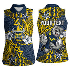 Personalised North Queensland Cowboys Women Sleeveless Polo Shirt Polynesian Tribal Pattern With Rugby Bull Mascot Art
