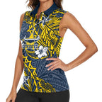Personalised North Queensland Cowboys Women Sleeveless Polo Shirt Polynesian Tribal Pattern With Rugby Bull Mascot Art