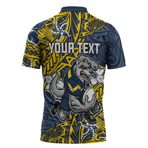 Personalised North Queensland Cowboys Zipper Polo Shirt Polynesian Tribal Pattern With Rugby Bull Mascot Art
