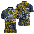 Personalised North Queensland Cowboys Zipper Polo Shirt Polynesian Tribal Pattern With Rugby Bull Mascot Art