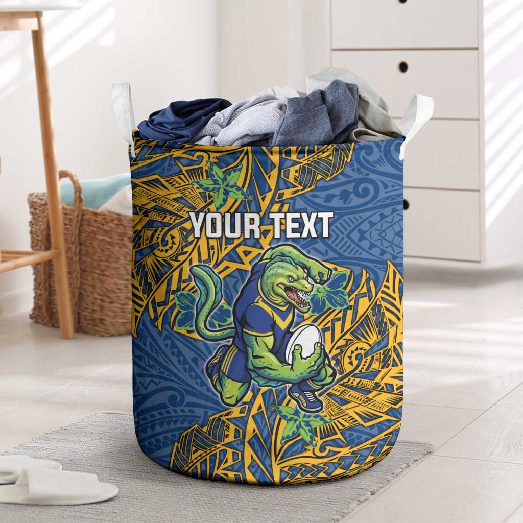 Personalised Parramatta Eels Laundry Basket Polynesian Tribal Pattern With Rugby Eel Mascot Art