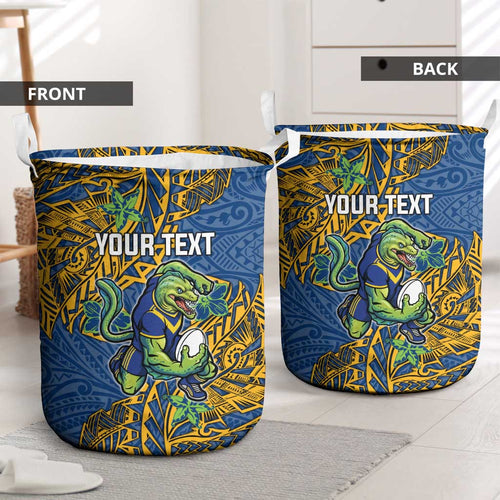 Personalised Parramatta Eels Laundry Basket Polynesian Tribal Pattern With Rugby Eel Mascot Art