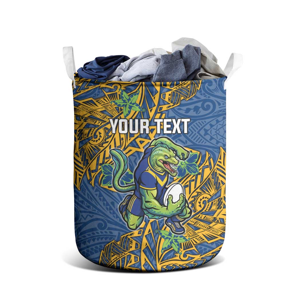 Personalised Parramatta Eels Laundry Basket Polynesian Tribal Pattern With Rugby Eel Mascot Art