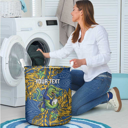 Personalised Parramatta Eels Laundry Basket Polynesian Tribal Pattern With Rugby Eel Mascot Art
