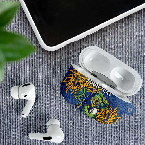 Personalised Parramatta Eels AirPods Case Polynesian Tribal Pattern With Rugby Eel Mascot Art