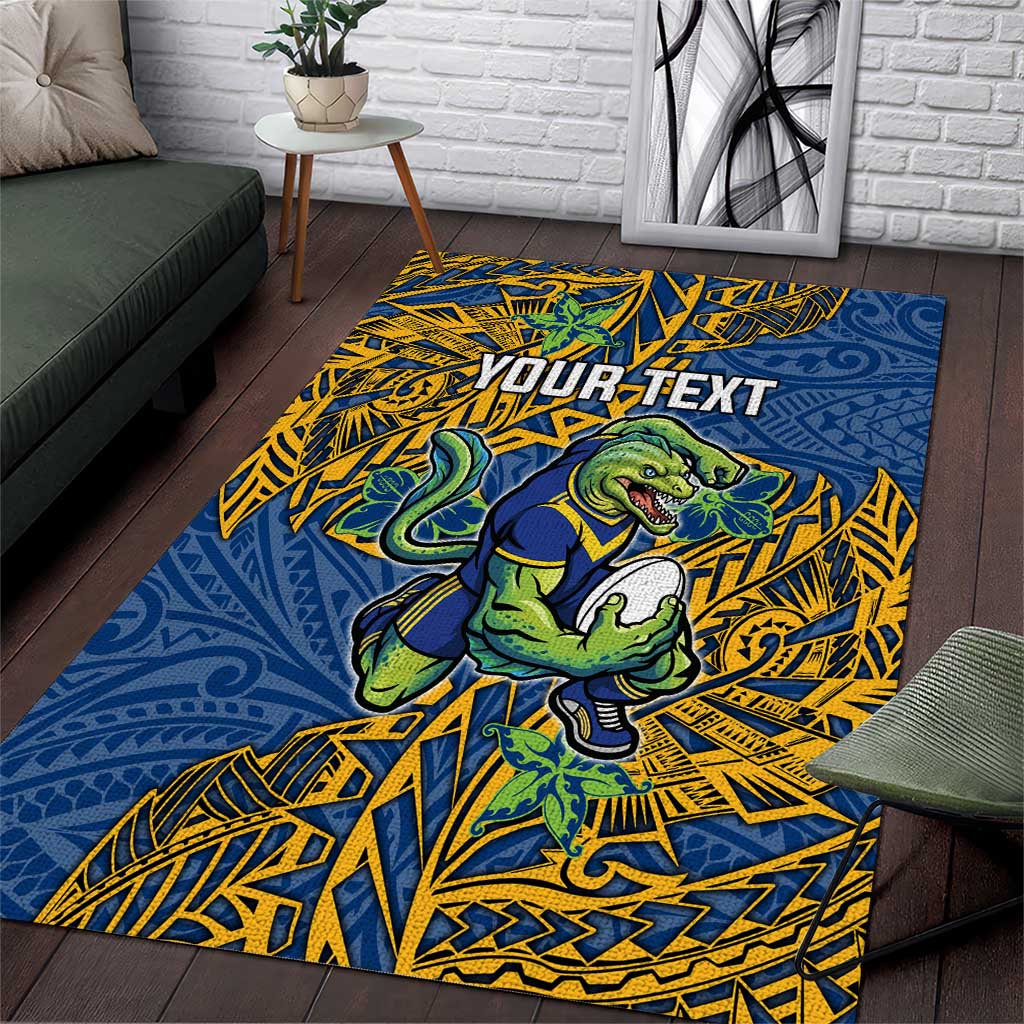 Personalised Parramatta Eels Area Rug Polynesian Tribal Pattern With Rugby Eel Mascot Art