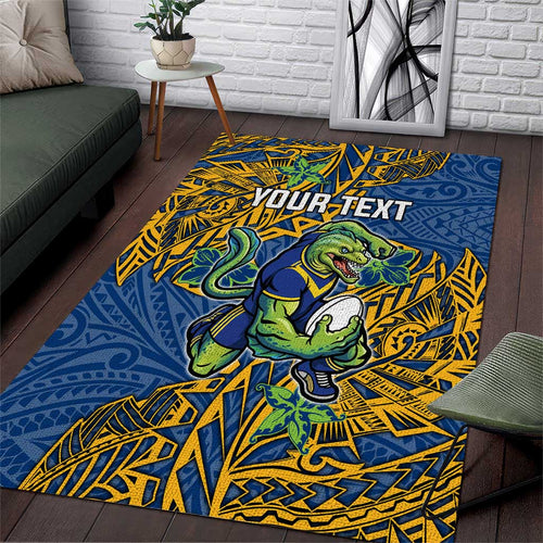 Personalised Parramatta Eels Area Rug Polynesian Tribal Pattern With Rugby Eel Mascot Art