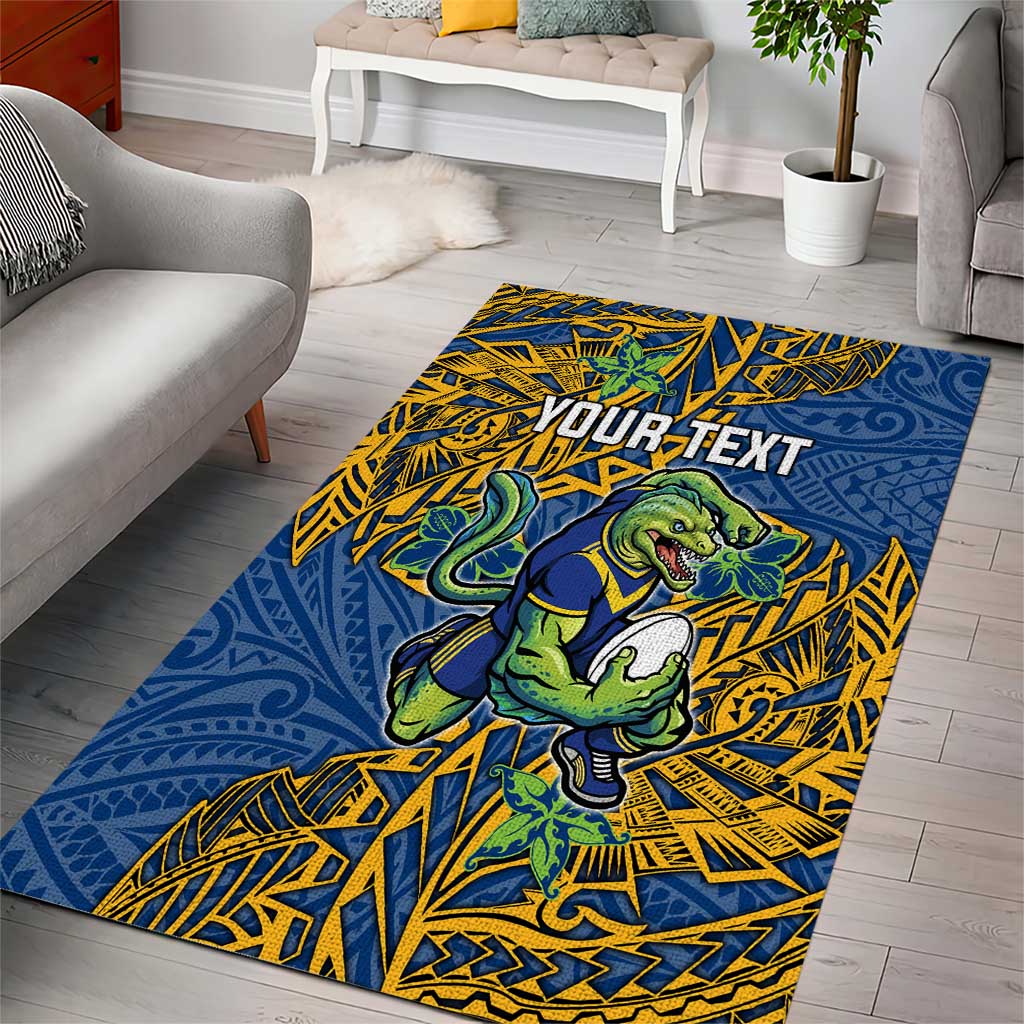 Personalised Parramatta Eels Area Rug Polynesian Tribal Pattern With Rugby Eel Mascot Art