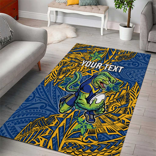 Personalised Parramatta Eels Area Rug Polynesian Tribal Pattern With Rugby Eel Mascot Art